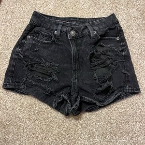 Black Distressed American Eagle Denim Shorts